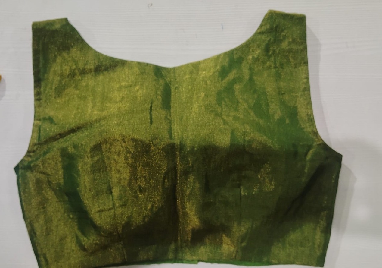 Olive green shimmer fabric sleeveless blouse